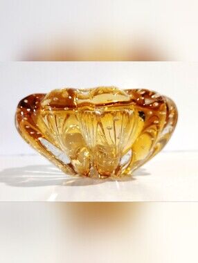 Vintage Amber Art Glass Decorative Bowl - Elegant Home Art Accent